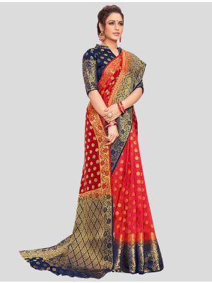 Red Nylon Crepe Silk Designer Saree small FABSA20384