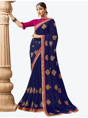 Royal Blue Georgette Designer Saree small FABSA20299