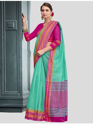 Sea Green Cotton Designer Saree small FABSA20410