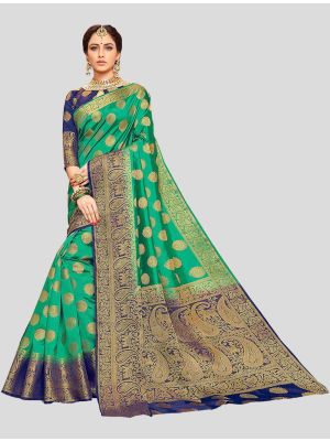 Sea Green Nylon Crepe Silk Designer Saree small FABSA20387