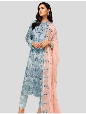 Sky Blue  Georgette Straight Suit with Dupatta small FABSL20132