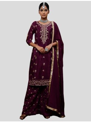 Wine Chinon Straight Suit with Dupatta small FABSL20126