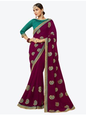 Wine Georgette Designer Saree small FABSA20304