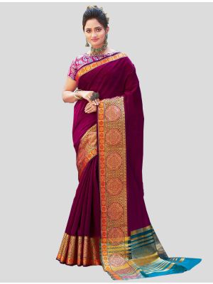 Wine Khadi Silk Designer Saree small FABSA20353