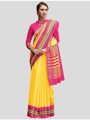 Yellow Cotton Designer Saree small FABSA20412