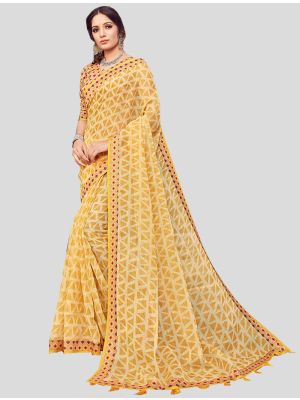 Yellow Cotton Silk Designer Saree small FABSA20354
