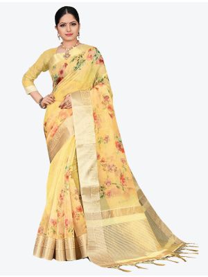Yellow Organza Designer Saree small FABSA20343