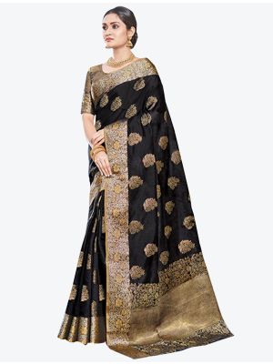 Black Art Silk Designer Saree small FABSA20465