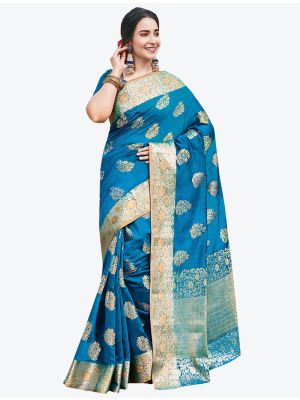 Blue Art Silk Designer Saree small FABSA20463
