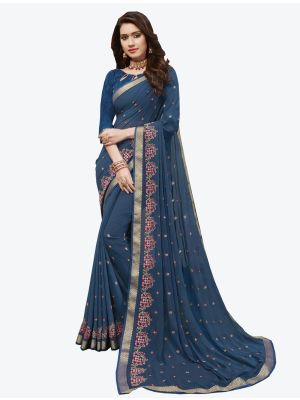 Blue Georgette Designer Saree small FABSA20427