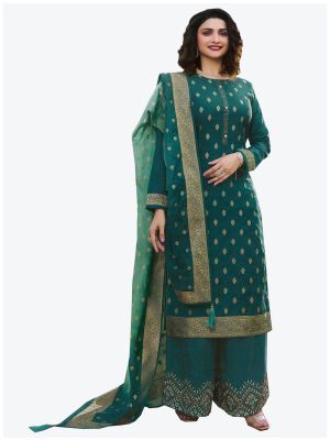 Blue Jacquard Silk Straight Suit with Dupatta small FABSL20170