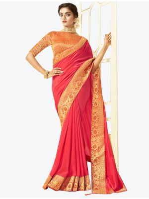 Bright Peach Art Silk Designer Saree small FABSA20528