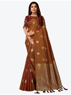 Brown Jacquard Silk Designer Saree small FABSA20449