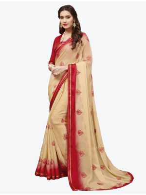 Cream Chiffon Designer Saree small FABSA20440