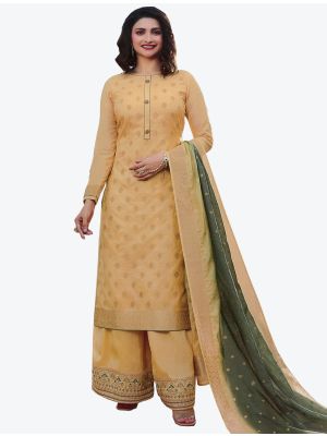 Cream Jacquard Silk Straight Suit with Dupatta small FABSL20171
