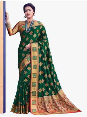 Dark Green Banarasi Silk Designer Saree small FABSA20477