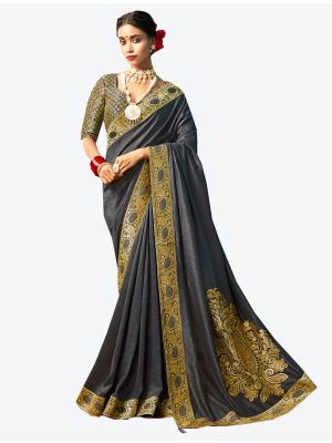 Dark Grey Art Silk Designer Saree small FABSA20512