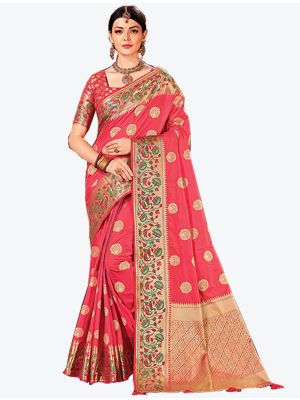 Dark Pink Art Silk Designer Saree small FABSA20467