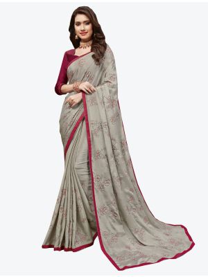 Grey Chiffon Silk Designer Saree small FABSA20436