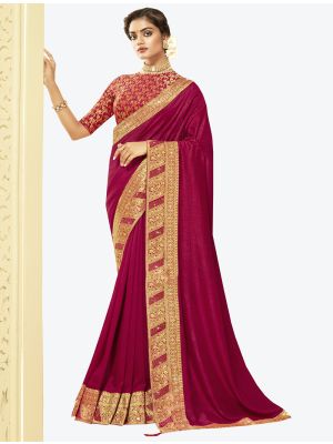 Magenta Pink Art Silk Designer Saree small FABSA20524