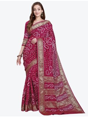 Magenta Pink Viscose Georgette Designer Saree small FABSA20497
