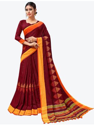 Maroon Linen Designer Saree small FABSA20505