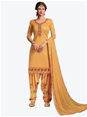 Mustard Yellow Satin Cotton Patiala Suit with Dupatta small FABSL20165