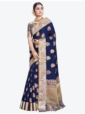 Navy Blue Art Silk Designer Saree small FABSA20460
