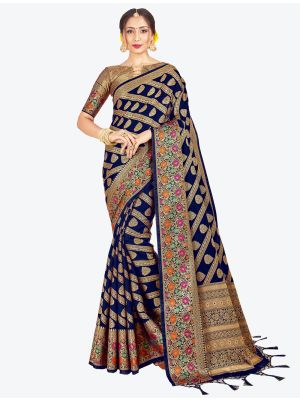 Navy Blue Banarasi Art Silk Designer Saree FABSA20531