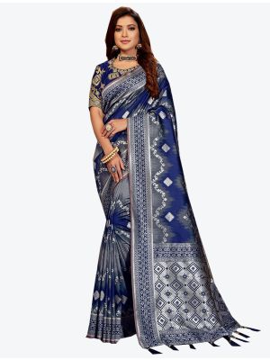 Navy Blue Jacquard Silk Designer Saree FABSA20446