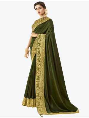 Olive Green Art Silk Designer Saree small FABSA20527