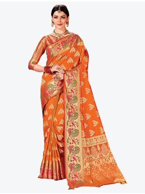 Orange Art Silk Designer Saree small FABSA20468