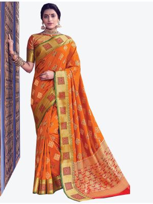 Orange Banarasi Silk Designer Saree small FABSA20473
