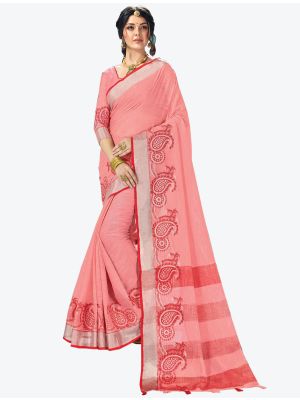Pink Linen Cotton Designer Saree small FABSA20479