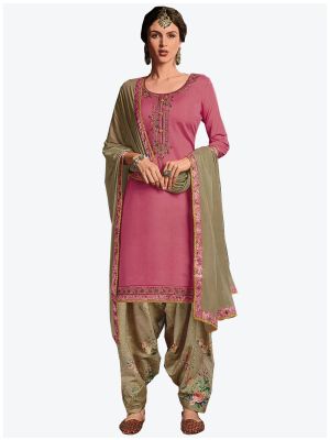 Pink Satin Cotton Patiala Suit with Dupatta small FABSL20164