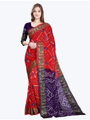 Red and Purple Viscose Georgette Designer Saree small FABSA20492