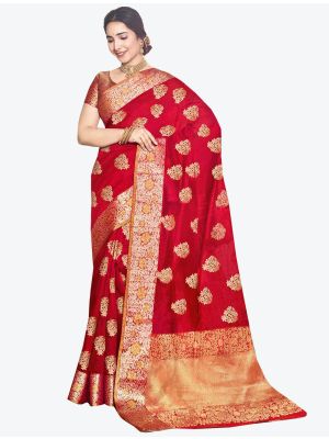 Red Art Silk Designer Saree small FABSA20464