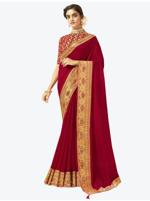 Red Art Silk Designer Saree small FABSA20526