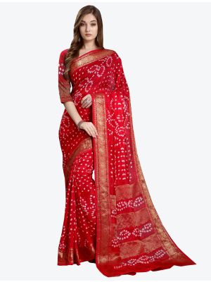 Red Viscose Georgette Designer Saree small FABSA20490