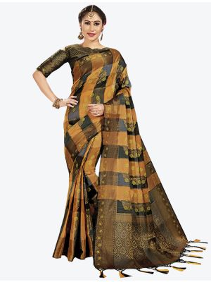 Rust and Black Cotton Silk Designer Saree small FABSA20419