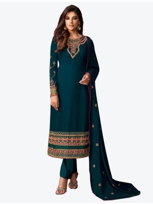 Teal Blue Georgette Straight Suit with Dupatta small FABSL20173