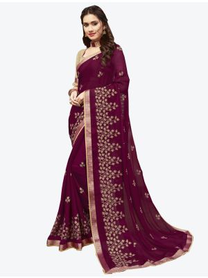 Wine Chiffon Designer Saree small FABSA20430