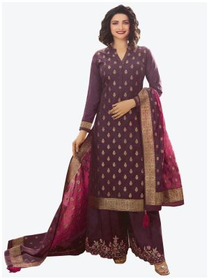 Wine Jacquard Silk Straight Suit with Dupatta small FABSL20167
