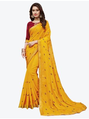 Yellow Chiffon Designer Saree small FABSA20426