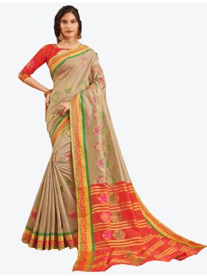 Beige Cotton Handloom Designer Saree small FABSA20579