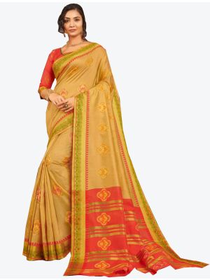 Beige Cotton Handloom Designer Saree small FABSA20581