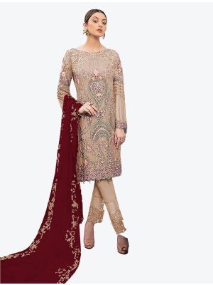 Beige Georgette Straight Suit with Dupatta small FABSL20208
