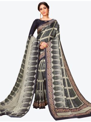 Black and Grey Pashmina Designer Saree small FABSA20600