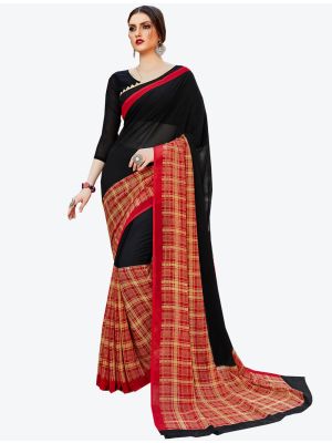 Black and Red Georgette Designer Saree small FABSA20588