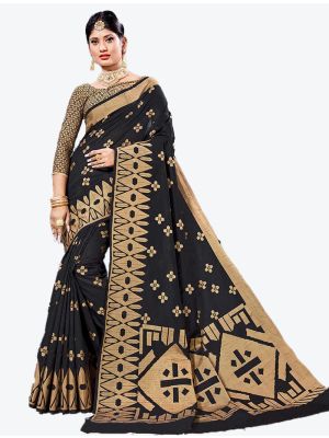 Black Handloom Cotton Designer Saree small FABSA20625
